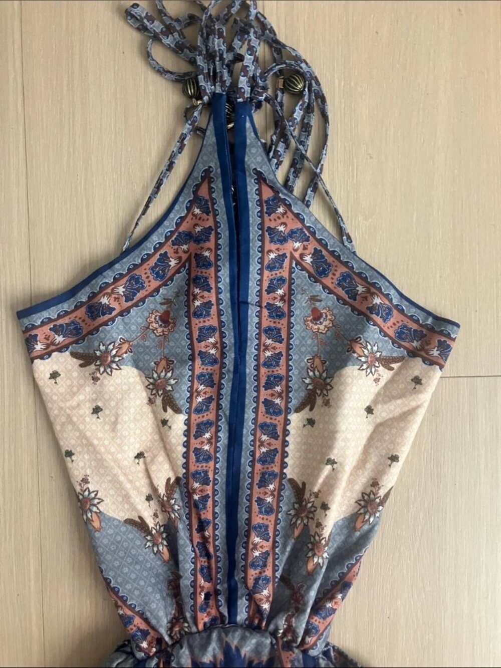 Zimmermann Cream Maxi Dress with Blue & Brown Paisley Border - Picture 2 of 8
